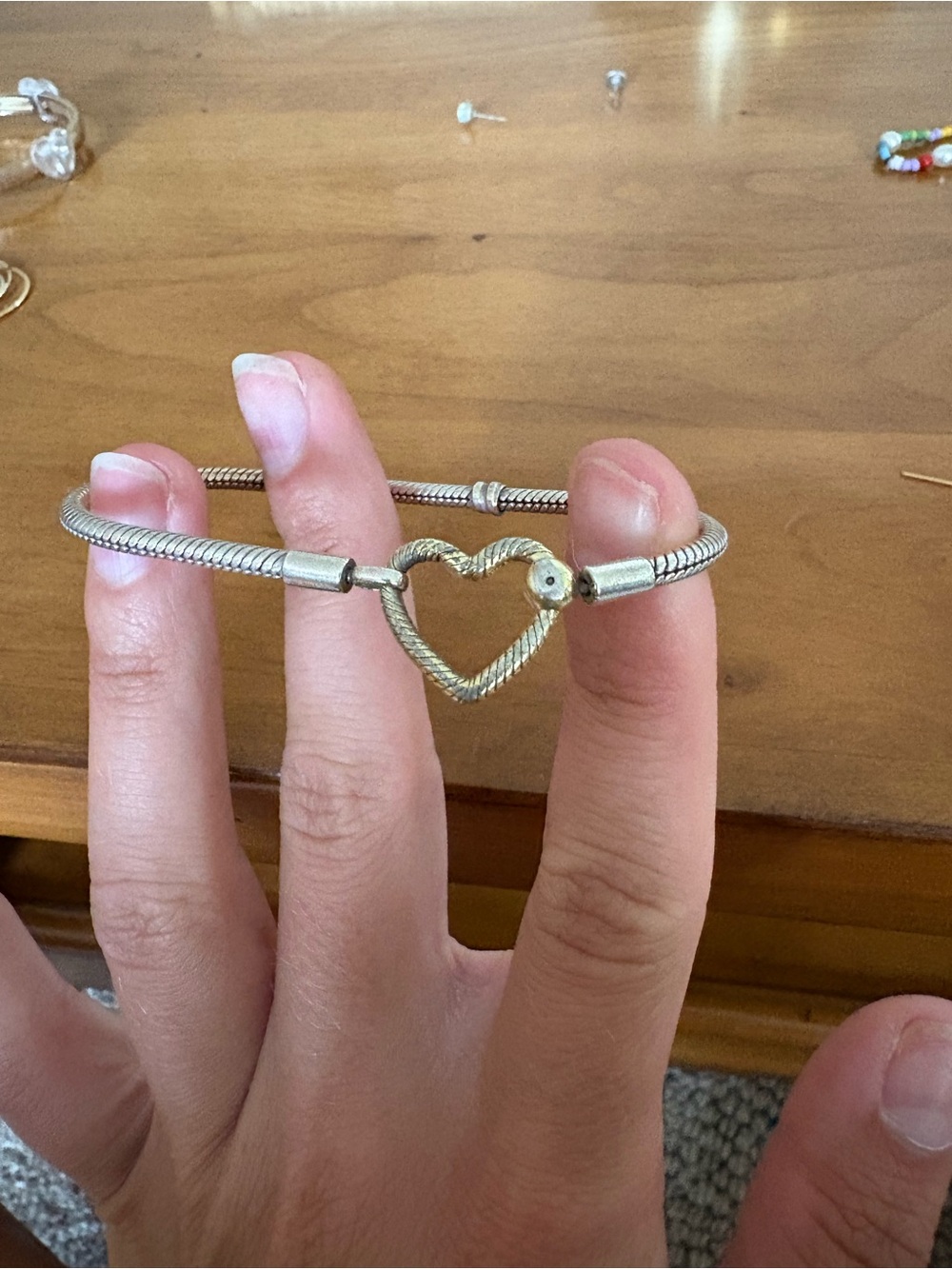 Pandora Silver-Tone Heart Cable Bangle Bracelet